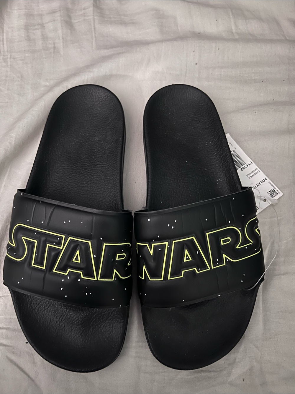adidas Black Star Wars Slide Sandals with Yellow Accent
